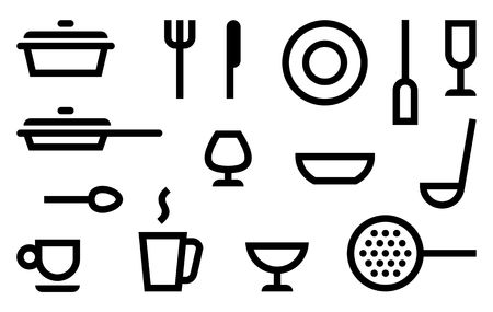 Simple symbols of cookery, kitchen utensils and cutlery. Vector illustration.のイラスト素材