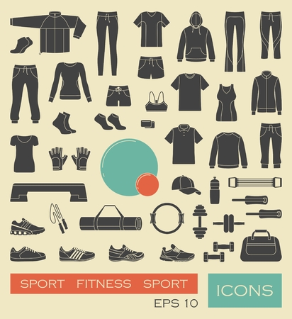 Sports clothing, equipment and accessories. Vector illustrationのイラスト素材
