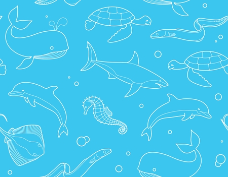 Seamless pattern with fish and marine life illustration.のイラスト素材