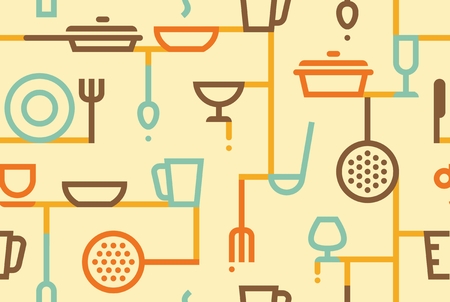 Seamless background of cookery, kitchen utensils and cutlery.のイラスト素材