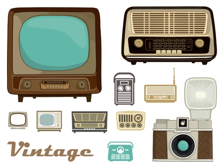 Televisions, radios and a camera in retro styleのイラスト素材