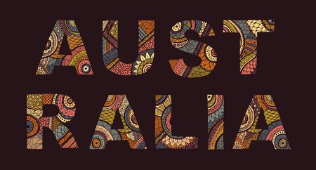 The inscription AUSTRALIA decorated with the ornament in ethnic style of the Australian aboriginesのイラスト素材
