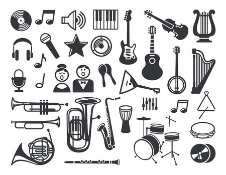 Flat icons of musical instruments and symbolsのイラスト素材