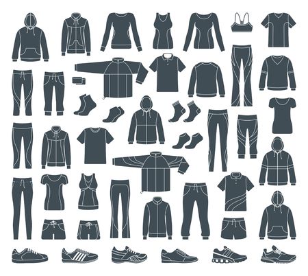 Icons of clothes for sports and workouts. Vector illustrationのイラスト素材