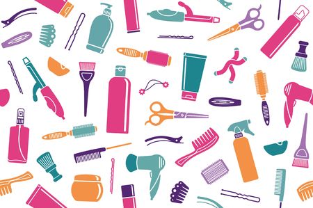 Seamless background from hairdressers accessories. Vector illustrationのイラスト素材