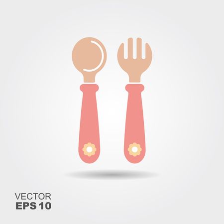 Flat icon set of fork and spoon for feeding babyのイラスト素材