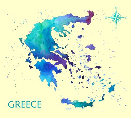 Hand drawn watercolor map Greeceのイラスト素材