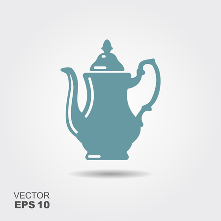 Flat porcelain coffee pot icon with shadow. Vector illustrationのイラスト素材