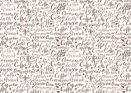 Seamless background with words on the theme of coffee and dropsのイラスト素材