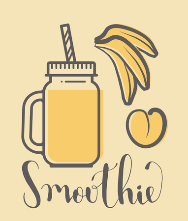 Glass jar with a smoothie. Vector illustration in vintage styleのイラスト素材
