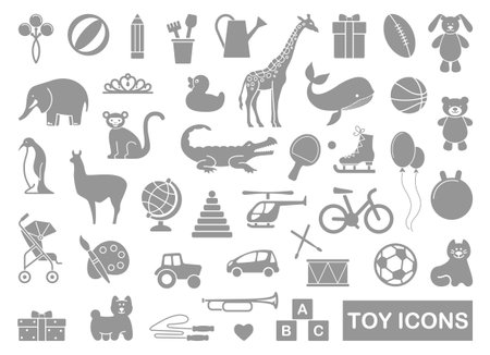 Silhouettes of toys for children - vector flat iconsのイラスト素材