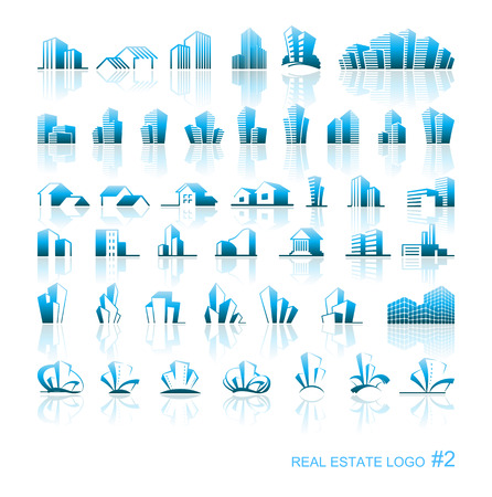 Real Estate Logo Set. Creative House Logo Collection. Abstract Buildings Logo Setのイラスト素材