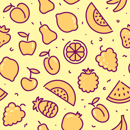 Color stylized fruit background. Outlines vector illustrationのイラスト素材