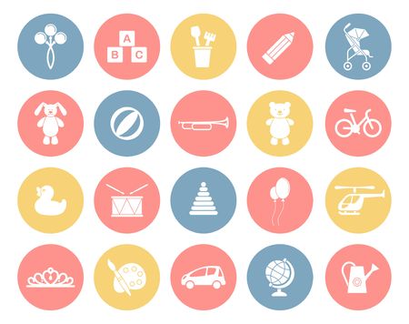 Silhouettes of toys for children - vector flat iconsの写真素材