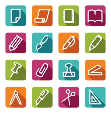 Stationery and office icons on colour buttonsのイラスト素材