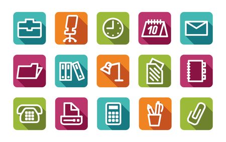 Office and business buttons vector flat illustration.のイラスト素材