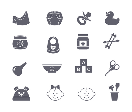 Baby, childhood vector icons set isolated on white  background.のイラスト素材