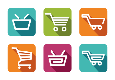 Shopping carts and baskets. A set of line icons with shadowsのイラスト素材