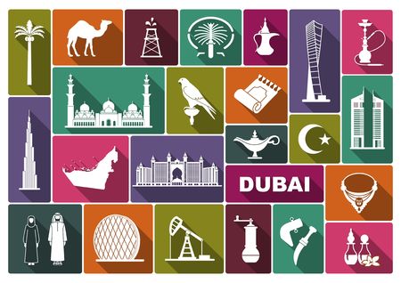 Dubai culture travel icons set. Vector illustrationの写真素材
