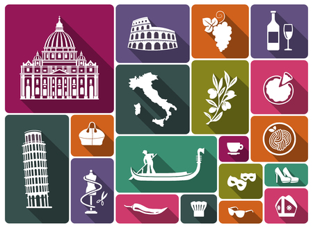 Set of icons on a theme of travel to Italyの写真素材
