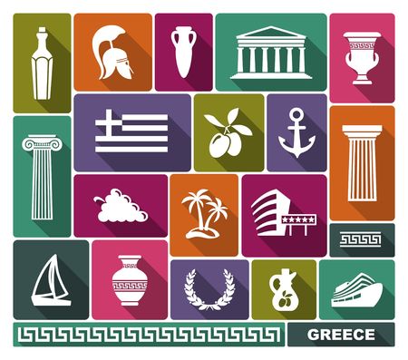 Traditional symbols of Greece. Vector flat illustrationのイラスト素材