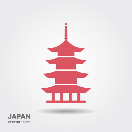 Japan architecture symbol pagoda. Flat stylized icon with shadowのイラスト素材