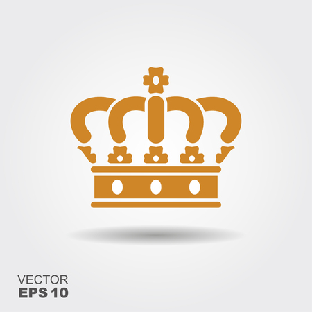 Flat gold crown with long shadow. Vector illustration, iconのイラスト素材