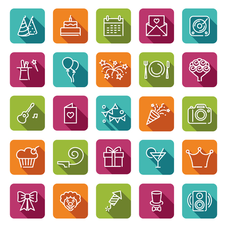 Happy Birthday Party line icon set. Vector illustrationのイラスト素材