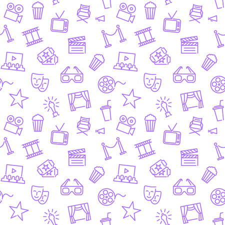 Seamless background with Cinema Related Vector Line Iconsのイラスト素材