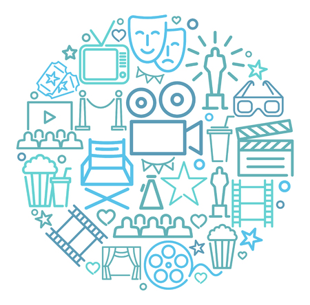 Simple Set of Cinema Related Vector Line Icons in the form of a circleの写真素材