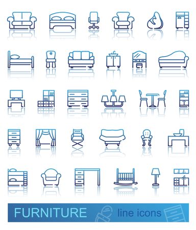 Line furniture icons set. Outline web icon collectionのイラスト素材