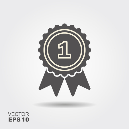 Badge With Ribbons or Award Icon vector on grey backgroundの写真素材