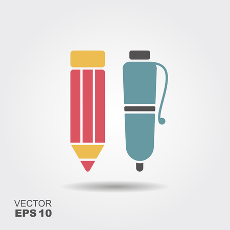 Flat icon pen and pencil. Vector illustrationのイラスト素材