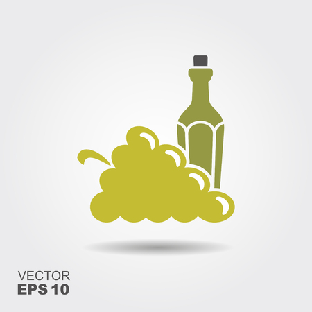 A vector illustration of a wine bottle and bunch of grapes. Flat iconのイラスト素材
