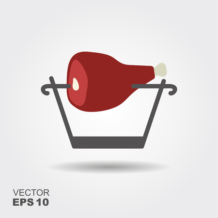 Roast pork knuckle on the spit icon. The traditional Czech meal, boar knee. Flat iconのイラスト素材
