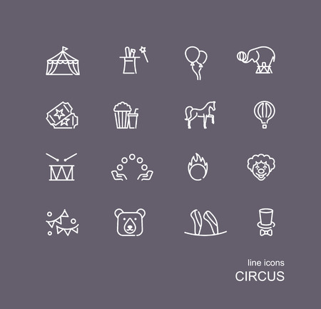 Circus icons set in linear style isolated on gray background.のイラスト素材