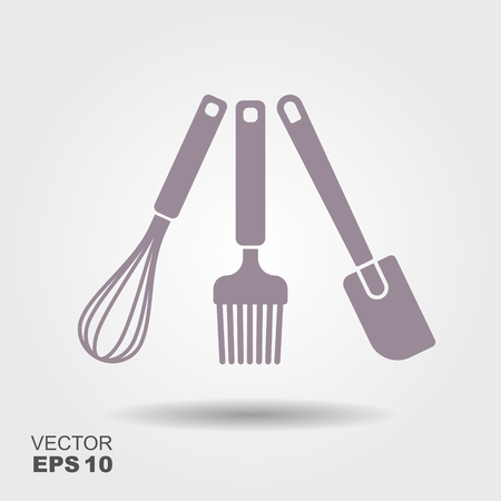Cooking spatula, whisk and a cooking brush. A collection of vector kitchen utensil silhouettes.のイラスト素材