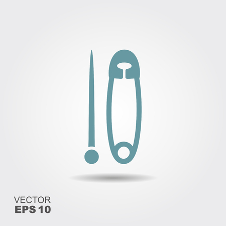 Safety pin and pin icon in flat style. Vector illustrationのイラスト素材
