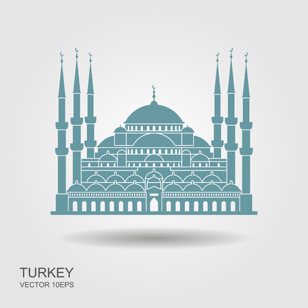 The Blue Mosque, Istanbul, Turkey. Flat icon with shadowのイラスト素材