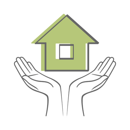 Hands holding house. Sketch icon isolated on white background.のイラスト素材