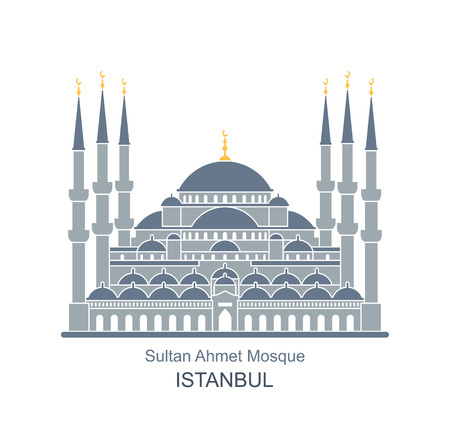 The Blue Mosque, Istanbul, Turkey. Flat iconのイラスト素材