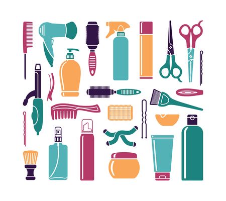 Set of flat icons Hairdressing Accessories. Vector illustrationの写真素材