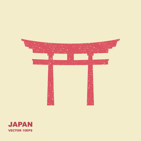 Traditional Japanese Torii gate vector. Flat icon with scuffing effectのイラスト素材