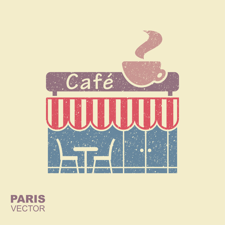 Street cafe in Paris. Stylized flat icon with scuffing effectのイラスト素材