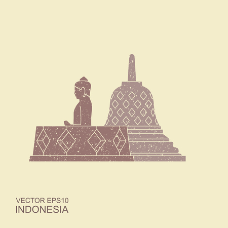 Indonesian Borobudur ancient temple. Flat icon with shadowのイラスト素材