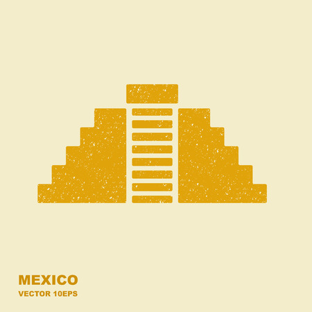 Vector flat Icon of Chichen Itza, Mexico. Illustration with scuffed effectのイラスト素材