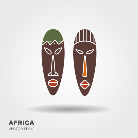 African Masks Isolated on White. Vector icons for tribal designsの写真素材