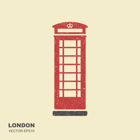 London telephone booth. Flat icon with scuffed effectのイラスト素材