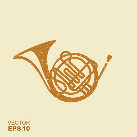 Golden French Horn Icon. Flat vector icon with scuffed effect in a separate layerのイラスト素材