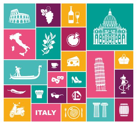 Traditional symbols of Italy. Flat vector iconsの写真素材